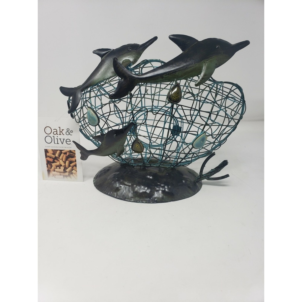 Oak & Olive 9.5" x 11.5" Green Dolphin Cork Caddy PSA-650 Hammered Metal Shell